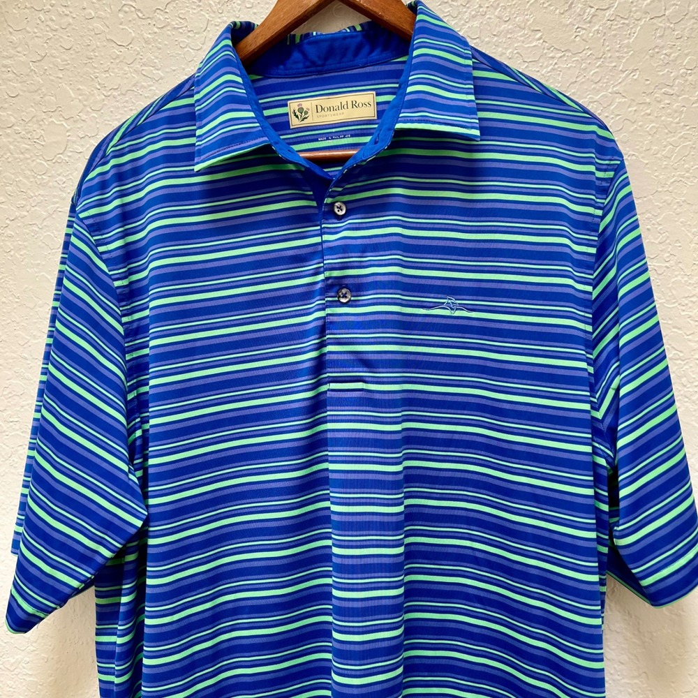 Donald Ross Mens Striped Polo Shirt Size L Blue Green Golf‎ Casual